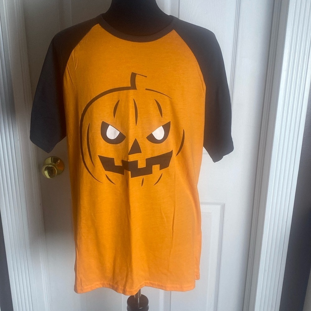 Halloween Jack-O-Lantern Pumpkin Baseball Tee Orange & Black sz L NWT